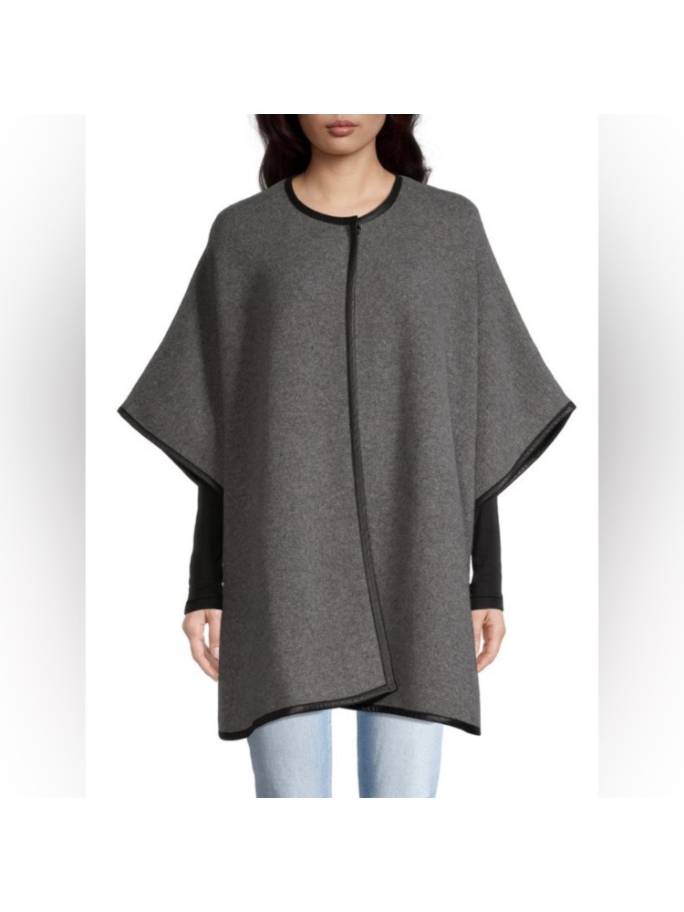 Sophia Cashmere Italian Leather Trim Cape Magnetic Sleeves 1195.00 Msrp No Belt